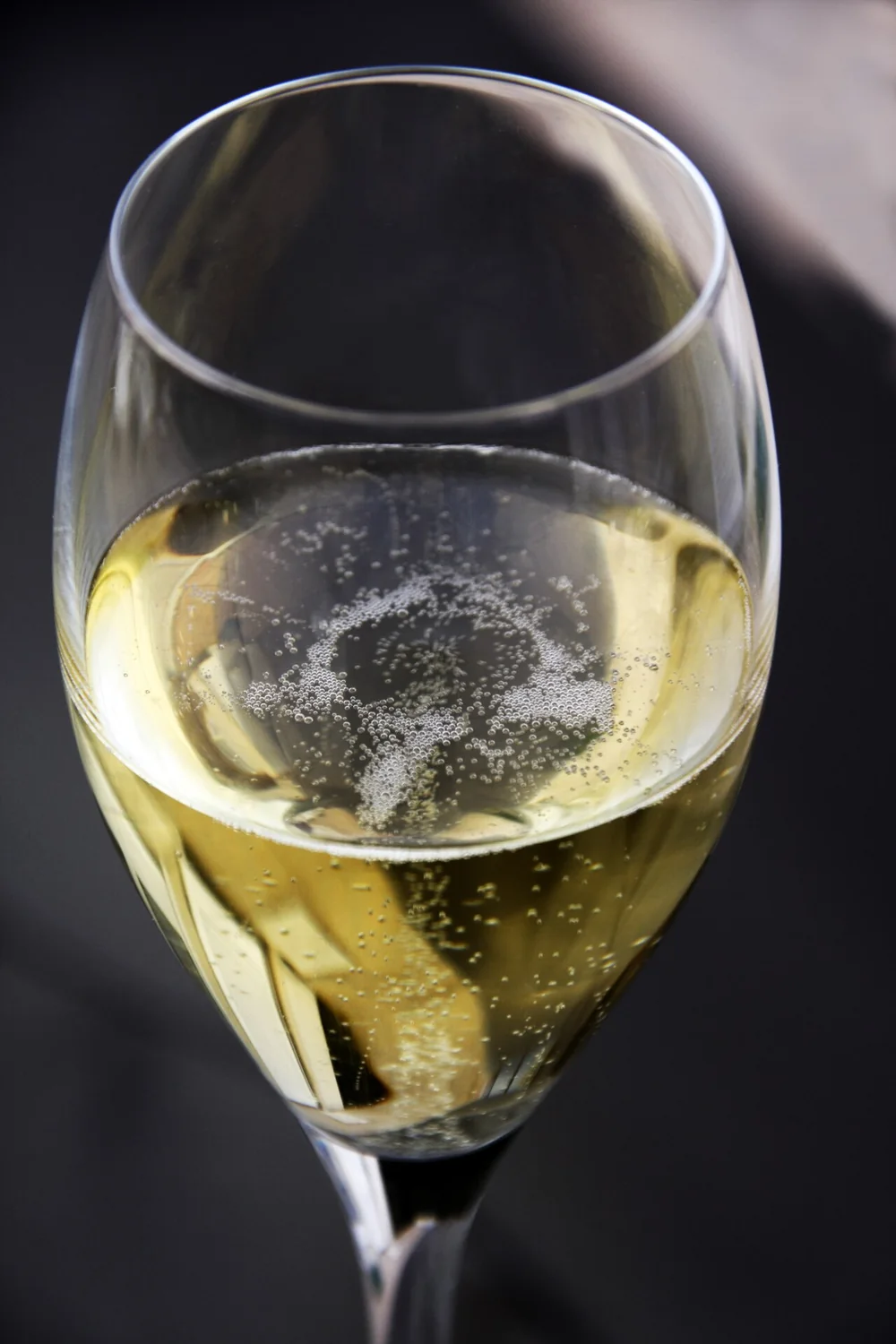Sparkling wine served in a tall flute